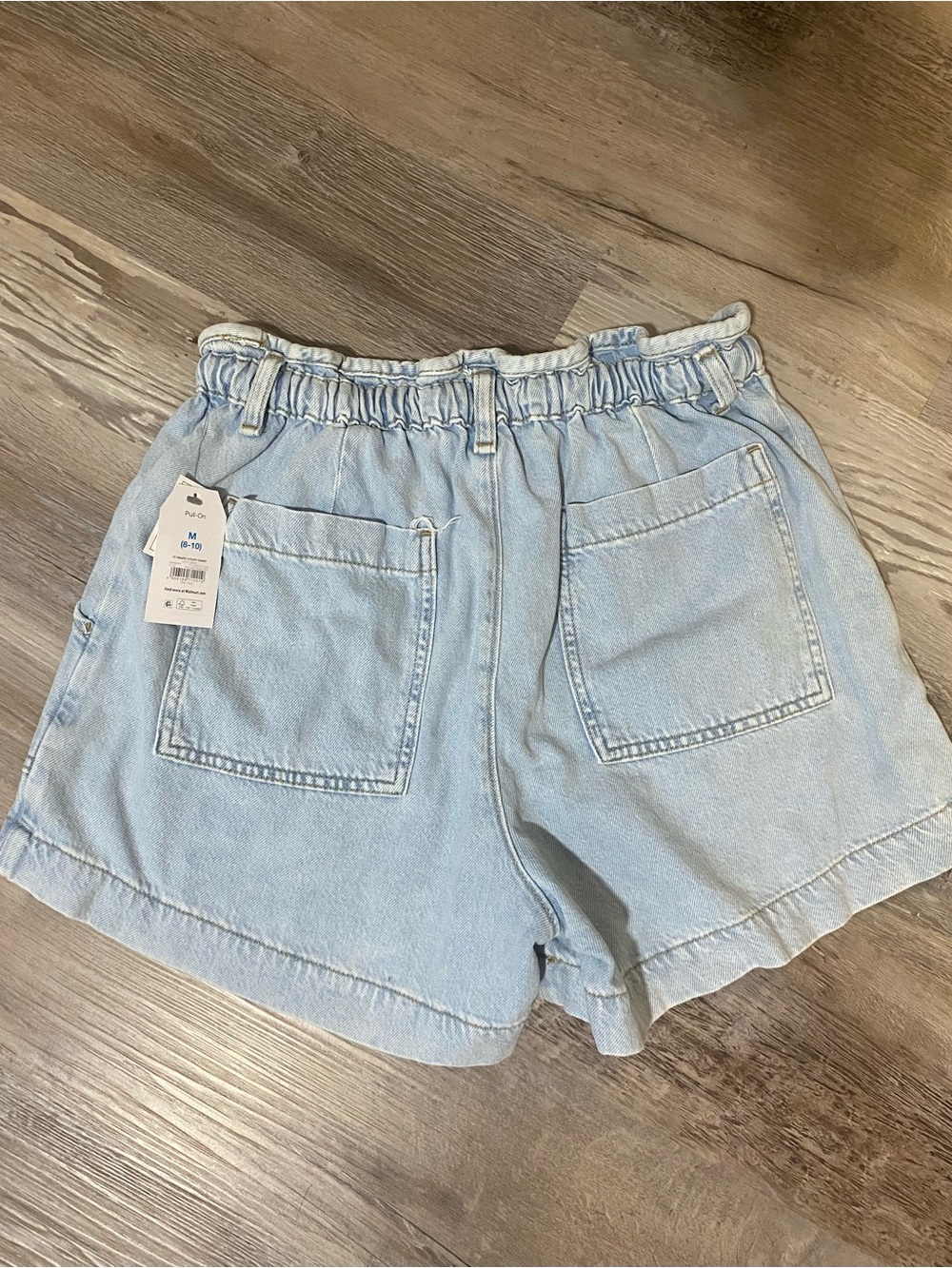 Time and Tru Women's Denim Drapey Utility Shorts Elastic Tie Waist Size M 8-10 - Picture 3 of 9